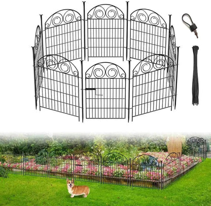 Tall Garden Fence Animal Barrier with Gate, 36 in(H) 8 Panels Garden Fences and Borders for Dogs, Dog Fence Outdoor for Yard, Total Length 17.5 Ft Metal Temporary Fencing│Patented