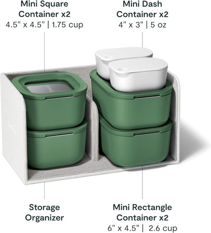Caraway Mini Food Storage 11pc Set - Glass Storage Containers for Food - Non-Toxic Ceramic-Coated Glass - Air Release Technology - Compact & Stackable Design - Sage