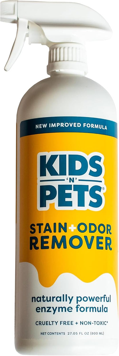 KIDS 'N' PETS Instant All-Purpose Stain & Odor Remover Permanently Eliminates Dog Pee, Cat Urine, Other Smells, Spots from Home Carpet, Couch, Furniture, Mattress, Fabric. Non-Toxic, Child Safe - 27oz