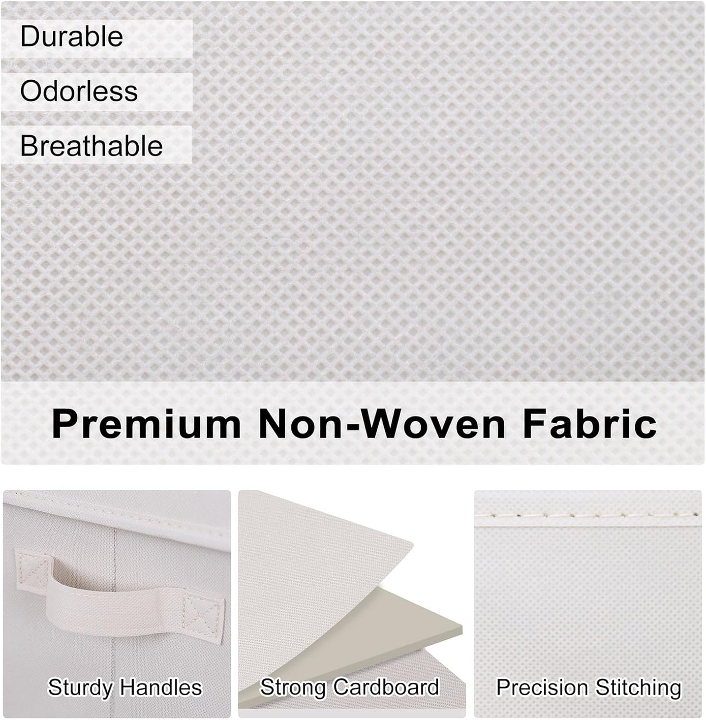 WUIKE Storage Baskets for Shelves, Fabric Storage Bins with Handles, Foldable Shelf Basket for Closet Organizers and Storage, Closet Storage Bins for Organizing, Beige, Large, 3-Pack