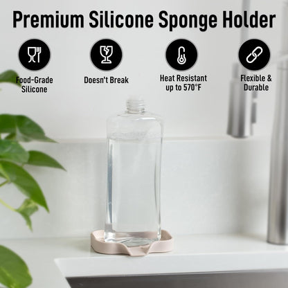 Zulay Kitchen Small Silicone Sponge Holder (4.9x3.3”) – Space-Saving Sink Organizer Tray for Sponge, Soap, Brush & More – Compact Non-Slip Dish for Kitchen & Bathroom (Ivory)