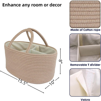 Diaper Caddy Organizer Cotton Rope Baby Basket Nursery Storage and Portable Tote Bag for Car Ideal Baby Shower Gifts and Registry Must-Have for Newborn Essentials Large konjak