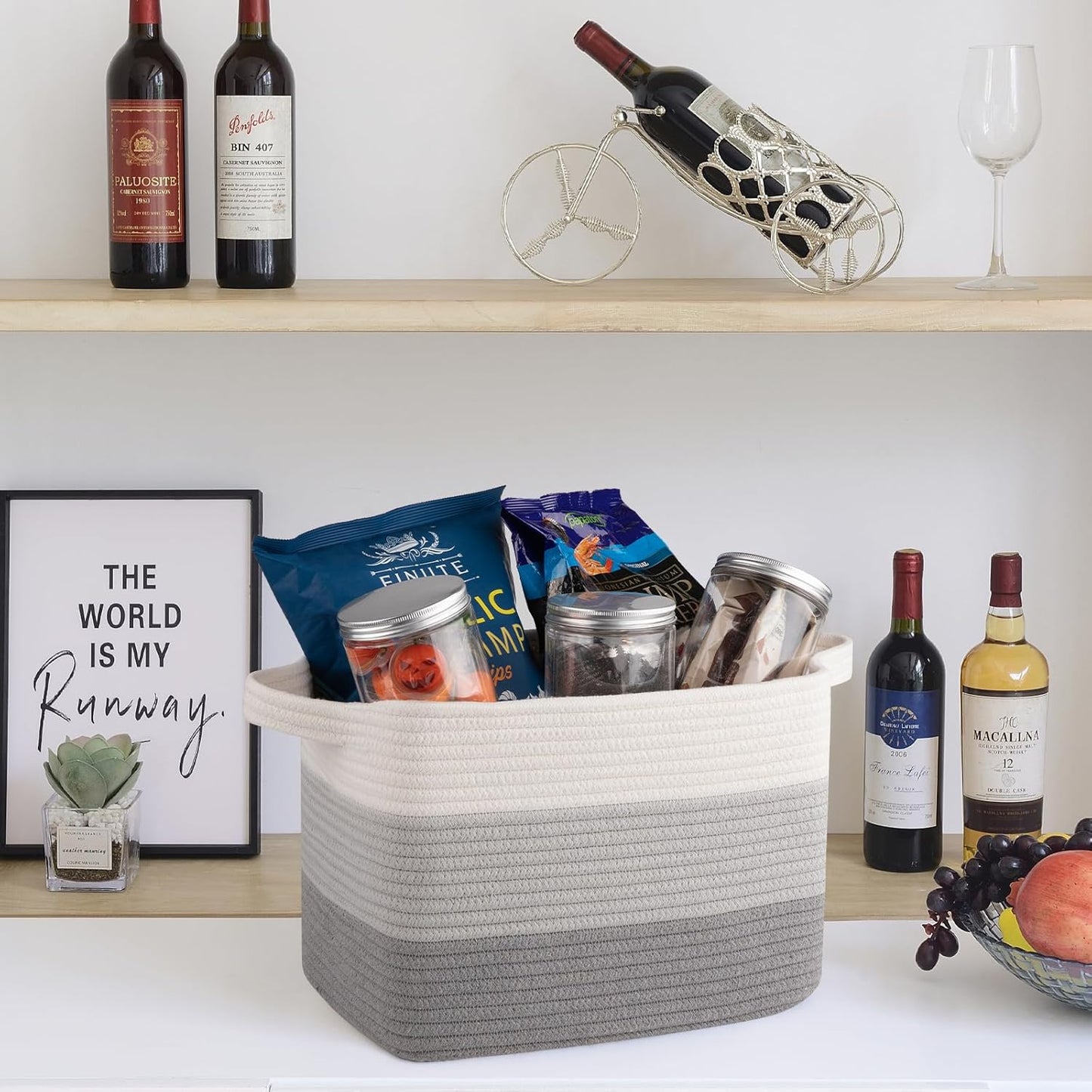 OIAHOMY Storage Basket, Woven Baskets for Storage, Cotton Rope Basket for toys,Towel Baskets for Bathroom - Pack of 3, Gradient Gray