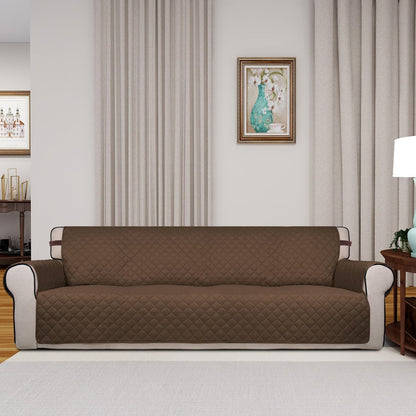 PureFit Reversible Quilted Sofa Cover, Water Resistant Slipcover Furniture Protector, Washable Couch Cover with Non Slip and Elastic Straps for Kids, Dogs, Pets (4 Seater Sofa, Coffee/Ivory)