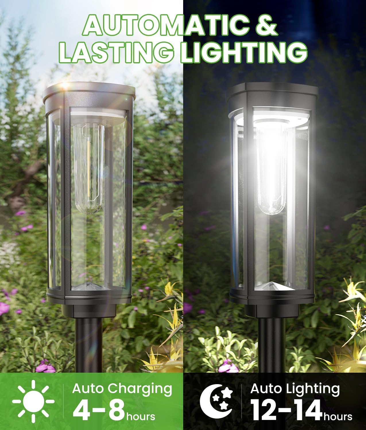 Bright Solar Lights Outdoor 6 Pack, Solar Pathway Lights Waterproof IP65, Auto On/Off Pathway Landscape Lighting, Long Lasting Outdoor Light for Walkway Path Garden Lawn Patio Decor Lighting