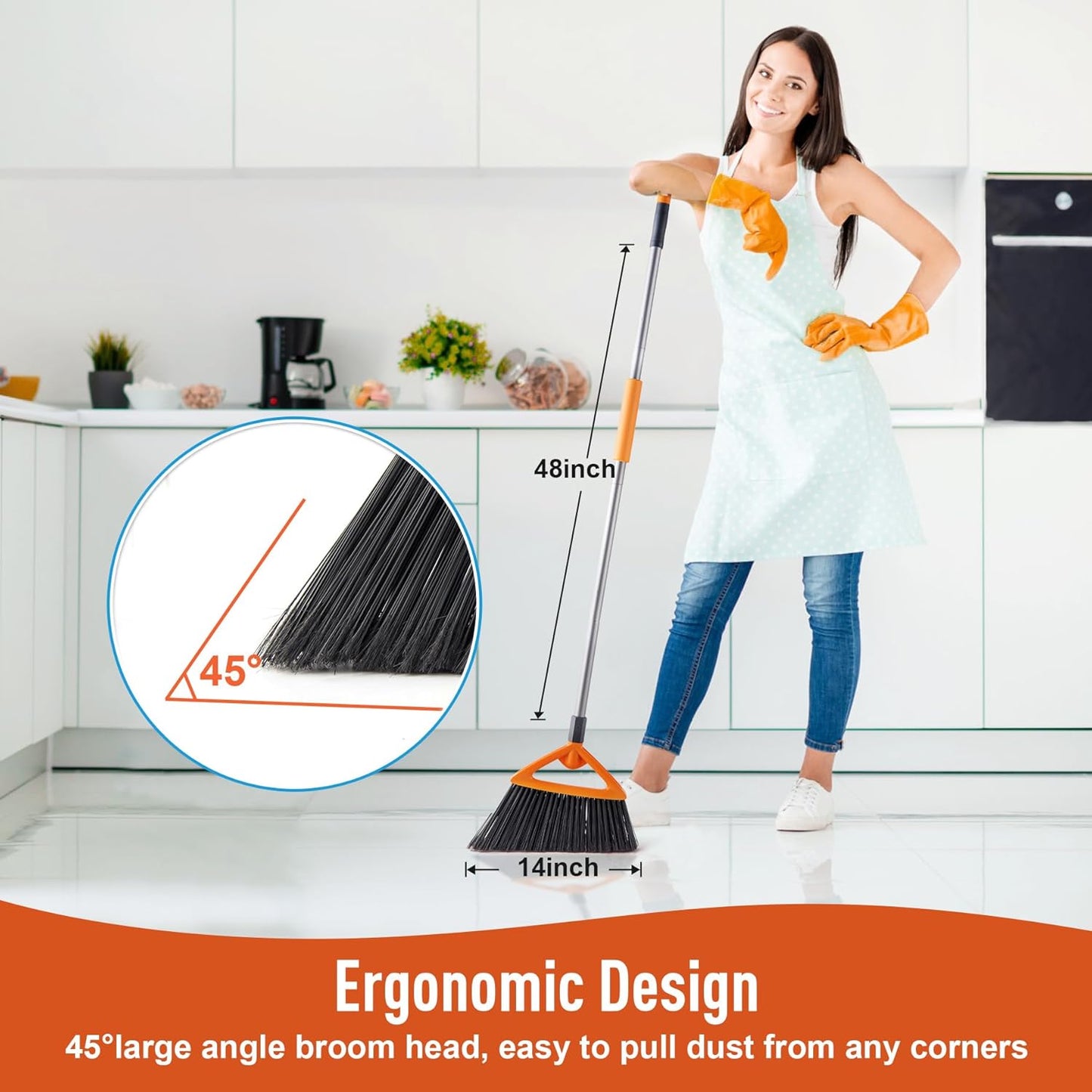 Outdoor Brooms for Sweeping Patio, Commercial Grade Heavy Duty Broom with Stiff Bristle for Sweeping Garage,Deck,Kitchen,Straw, Outside Broom for Cleaning Pet Hair,Weeds,Leaves,Grey