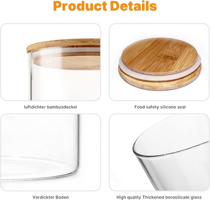 YUNCANG Glass Storage Jars [Set of 5],Clear Glass Food Storage Containers with Airtight Bamboo Lid Stackable Kitchen Canisters for Candy,Cookie,Rice,Sugar,Flour,Pasta,Nuts and Spice Jars