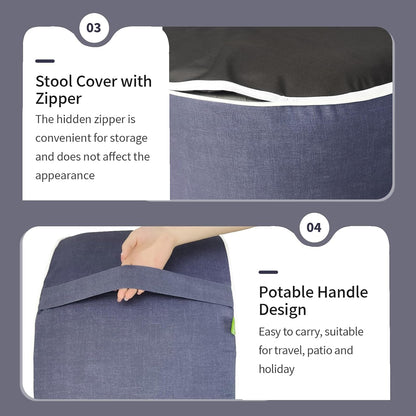 Inflatable Ottoman Stool D21 xH9 for Outdoor/Indoor Use, Water Repellent Patio Foot Rest Stool with Portable Handle,Round Pouf Ottoman Suitable for Garden,Deck and Camping - Textured Navy