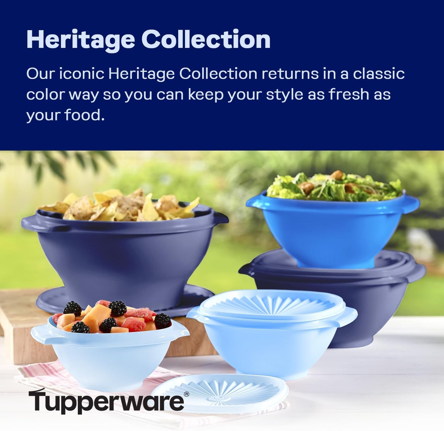 Tupperware Heritage Collection, New 10 Piece Food Storage Container Set in Vintage Blue, Dishwasher Safe and BPA Free (5 Bowls, 5 Lids)