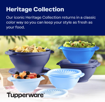 Tupperware Heritage Collection, New 10 Piece Food Storage Container Set in Vintage Blue, Dishwasher Safe and BPA Free (5 Bowls, 5 Lids)