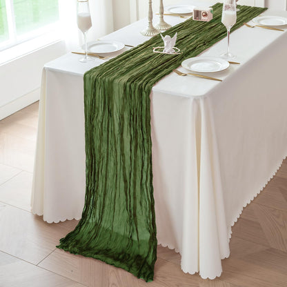 Sioloc 1 Pack Moss Green Cheesecloth Table Runner Fall Autumn Decor for Home 10ft Table Cloth for Tea Wedding Birthday Party Baby Bridal Shower Halloween Thanksgiving