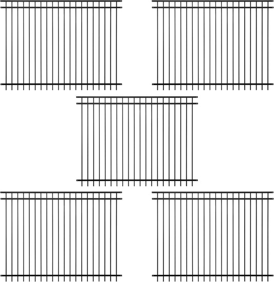 Fencer Wire Pack of 5 Heavy Duty Flat Top Fence Barrier Panel, 6FT Height X 8FT Width Anti-Rust Metal Fencing Panel, 2” Diameter Steel Outdoor Decorative Garden Fence Panel for Yard, Pool, Patio