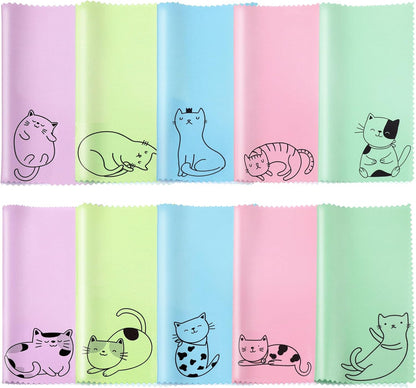 Sinmoe 20 Pcs Microfiber Cleaning Cloth Cute Kitty Cat Design Microfiber Cloth Gift Soft Multicolor Glasses Cleaner for Eyeglasses Camera Lens Cell Phone Screens Glasses, 6 x 6 Inches