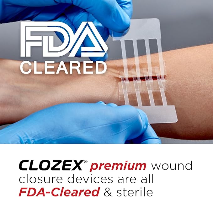 Clozex Emergency Laceration Closure & Kit FSA HSA Eligible Skin Closure Device Treat 4 Wounds Combined Up to 5 3/4" Includes Complete Kit to Clean, Close, &Cover Injuries Without Stitches