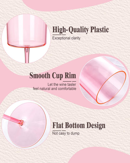 Ciaell 12 Pack Pink Plastic Wine Glasses - 14Oz Plastic Wine Glasses with Stem - Disposable Stemmed Wine Glass for Parties & Weddings & Outdoor