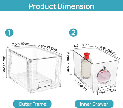 Vtopmart 8 Pack Large Stackable Storage Drawers,Clear Acrylic Drawer Organizers with Handles, Easily Assemble for Fridge, Bathroom,Kitchen Undersink,Cabinet,Pantry Organization and Storage