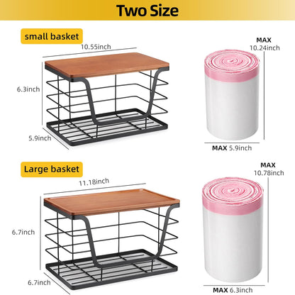 ALOCEO 2 Pack Stackable Storage Bins with Lids, Stainless Steel Extra Large Trash Bag Dispenser Roll Holder for Kitchen Sink, Laundry, Pantry Organizer and Storage, Walnut Black