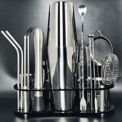 22-Piece Cocktail Shaker Set, 25/20oz Bartender Kit, Bartending Stainless Steel Bar Tools Sets for Drink Mixing, Boston Cocktail Shakers with Stand Recipes Booklet (Siver 25-20oz)