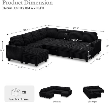 Belffin Oversized Sofa Bed Modular Sectional Sleeper Sofa with Pull Out Bed L Shaped Couch with Storage Chaise Black Couch