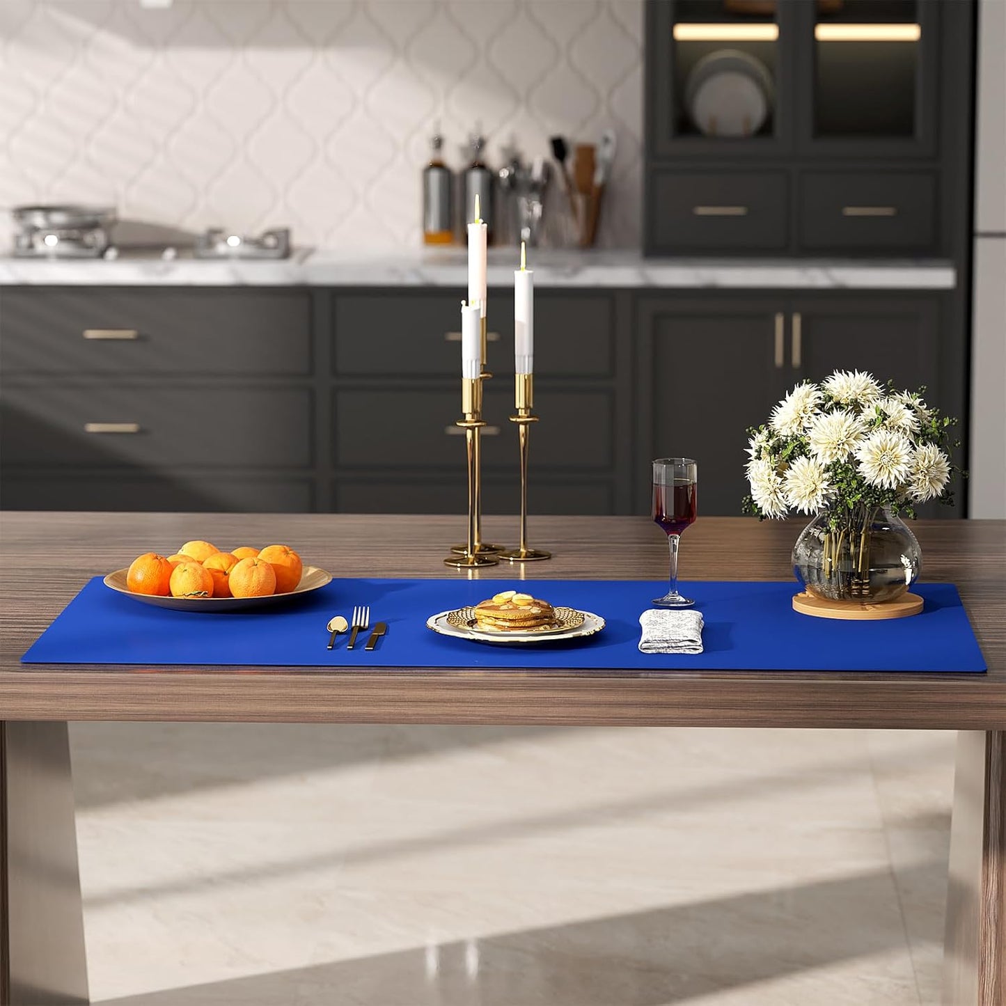 Quality Silicone Table Mat 47x24 Inch - High Heat Resistant (Lab Tested 482°F), Non-Slip Oil-Resistant Surface for Baking & DIY | Waterproof & Easy Clean (Blue)