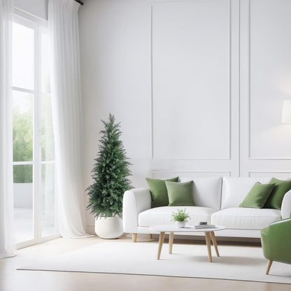 Artificial Cedar Topiary Trees 4FT Set of 2 Lifelike Faux Evergreen Cypress Bushes UV Resistant Outdoor Christmas Trees Realistic Potted Plants for Indoor Outdoor Decor