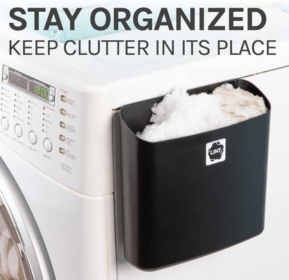 JS Jackson Supplies Black Lint Bin with Magnetic Back (Set of 2), Large and Small Space Saving Trash Bins and Organizers for Laundry Room and Kitchen, Wall Mountable