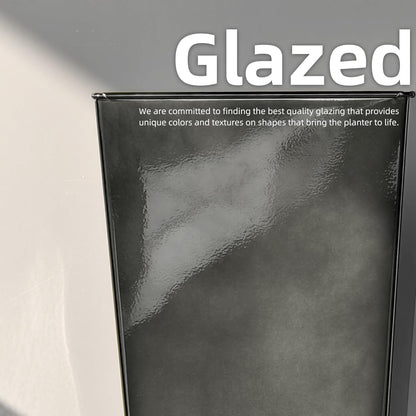 KOL 18''H. Bright Glazed Planter with Drainage Hole, Set of 2, Galvanized Steel Planter Pots for Indoor & Outdoor Use, Decorative Flower Plant Pots for Front Porch, Patio, Deck - Black