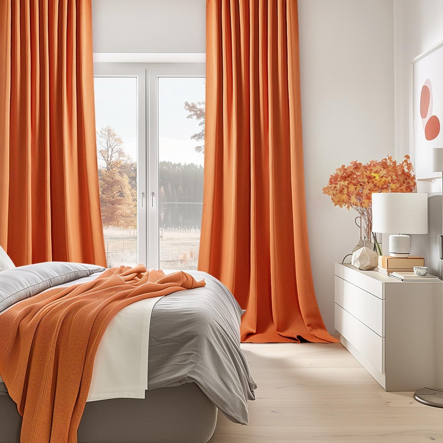 MIULEE Orange Back Tab Blackout Curtains 102 Inch Long 2 Panels Set for Living Room Bedroom, Rod Pocket/Pinch Pleated Fall Thermal Insulated Room Darkening Light Blocking Floor to Ceiling Drapes