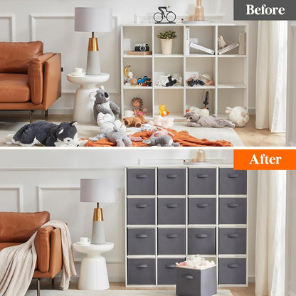 Lifewit 16 Packs Storage Cubes, 11 Inch Cube Storage Bins, Foldable Decorative Fabric Storage Baskets for Organizing Home Organizers with Handles for Shelves, Closet, Gray