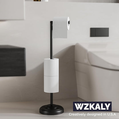 Freestanding Toilet Paper Holder Stand with Storage – Holds 4 Extra Rolls –Matte Black- Toilet Paper Holder for Bathroom – Sturdy Base, Classic Retro Style, Space-Saving Bathroom Storage