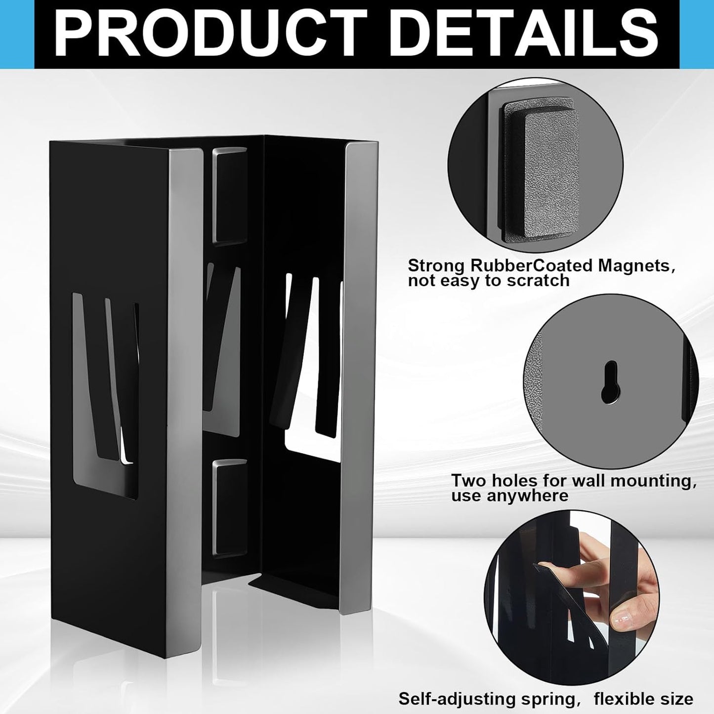 Lounsweer 2 Pcs Magnetic Glove Dispenser Holders Wall Mount Boxes of Gloves Commercial Quality Towels Wipes Paper Tissue Box Holder Kitchen Fridge Office Workshops Garage Tool Hospital(Black)