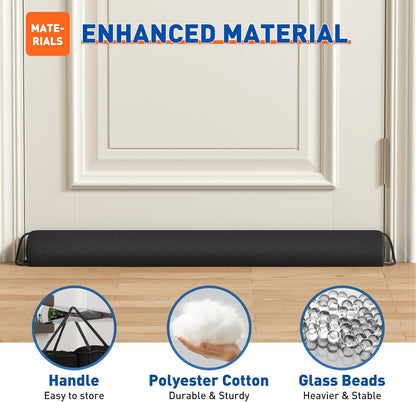 MAGZO Door Draft Stopper 30 Inches, Weighted Triangular Door Snake for Winter Noise Blocker with Hook Loops,Black