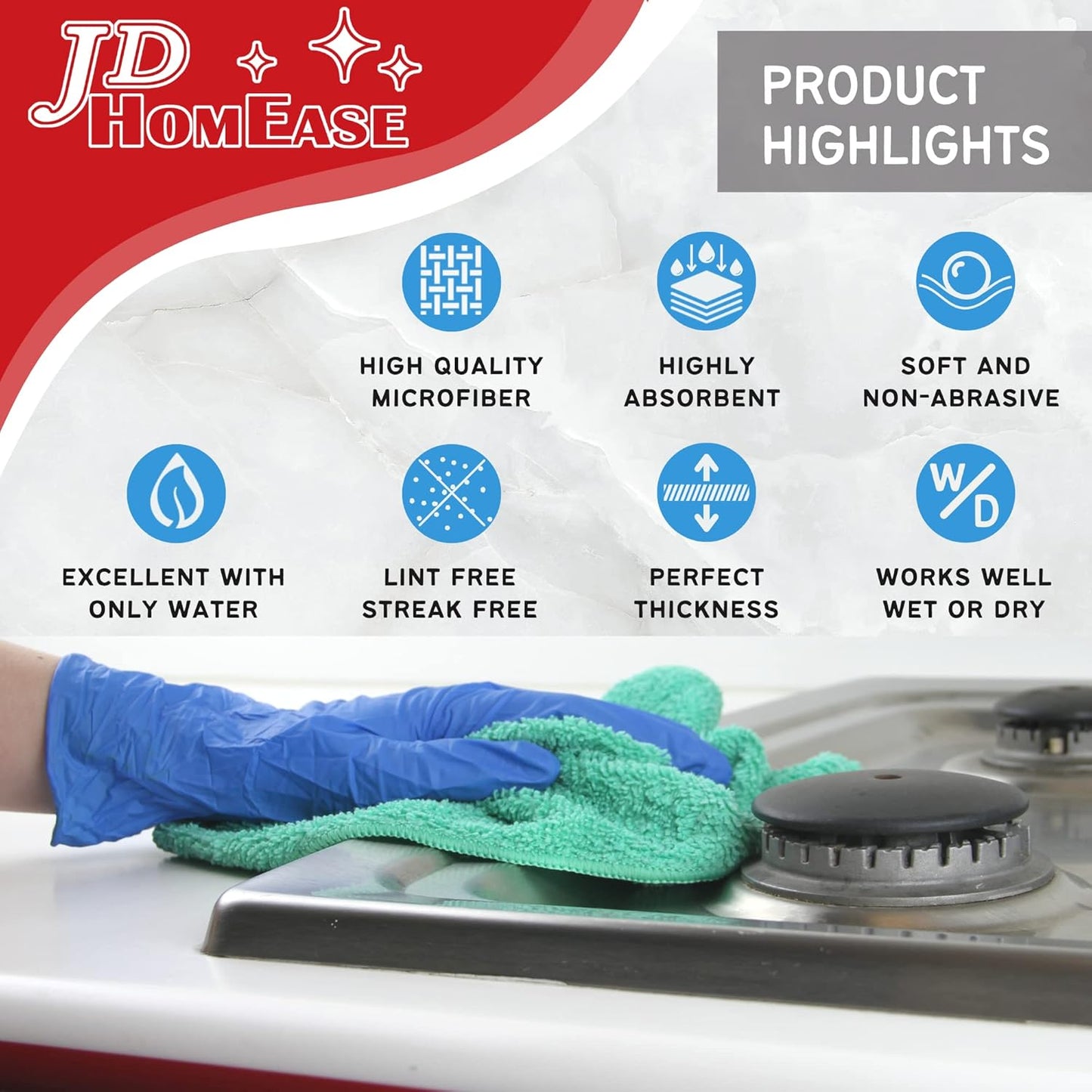 Microfiber Cleaning Cloths,48 Pack, 16"x16", All-Purpose, Softer, Highly Absorbent, Lint-Free, Reusable, Washable Pro Towels, White, for House, Kitchen, Bathroom, Car, Office