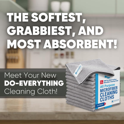 12" x 12" MW Pro Multi-Surface Microfiber Cleaning Cloths | Gray - 48 Pack | Premium Microfiber Towels for Cleaning Glass, Kitchens, Bathrooms, Automotive, Supplies & Products
