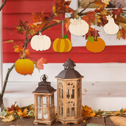 24 PCS Unfinished Wooden Fall Crafts, Pumpkin Shaped Hanging Ornaments DIY Wood Craft Cutouts for Fall Home Decor (Pumpkin)