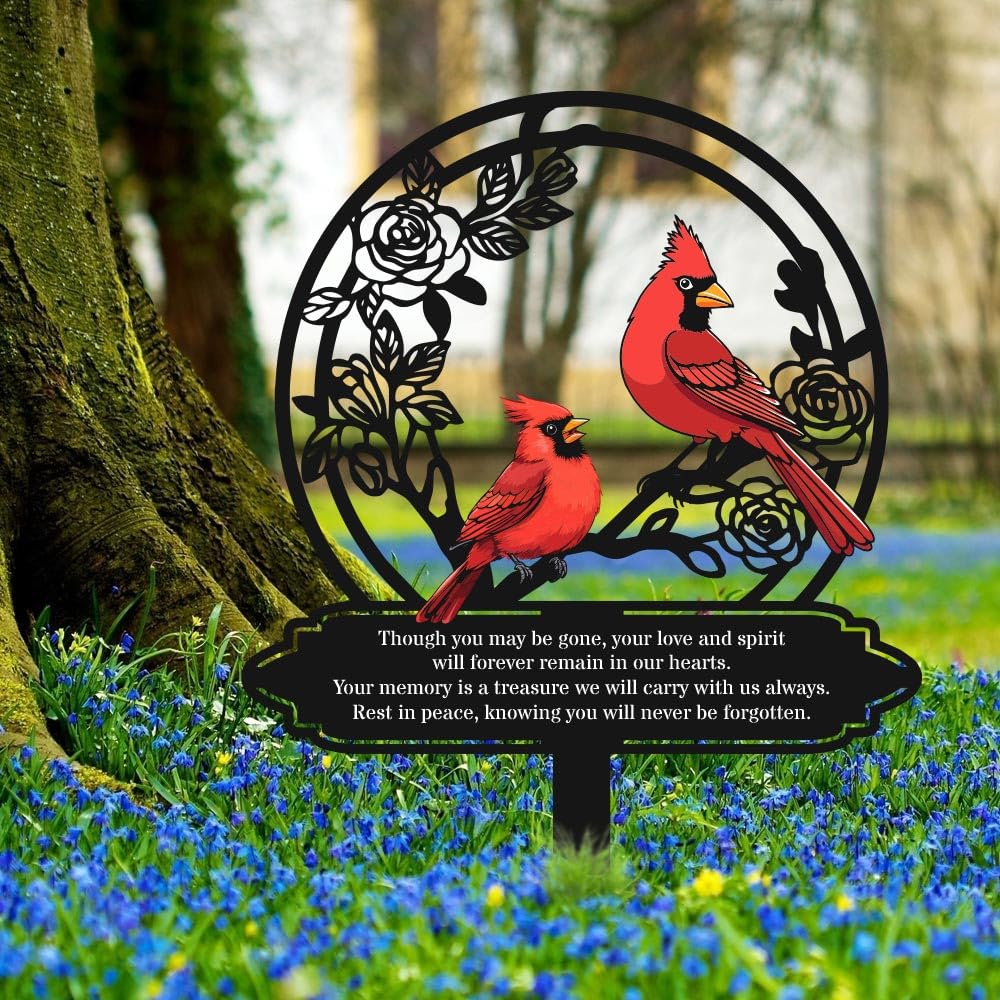 Personalized Cemetery Memorial Metal Stakes, Cardinals Memorial Grave Markers,Graden Decorations for Loss of Mother Father, Outdoor Sympathy Decor Gift