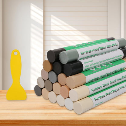 Furniture Markers Touch Up, 20 Colors Wood Filler Sticks, Wood Wax Crayons for Repairing Scratches, Scuffs, Cracks, Holes on Furniture, Floors, Cabinets, Tables, and Doors - Mixed Series