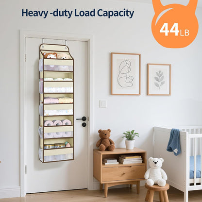 Yecaye Over The Door Organizer Storage, 5-Tier Heavy Duty Door Organizers Hanging with 10 Side Mesh Pockets, 44 lbs Load Capacity Behind Door Storage for Bathroom Nursery Bedroom Dorm Closet, Beige