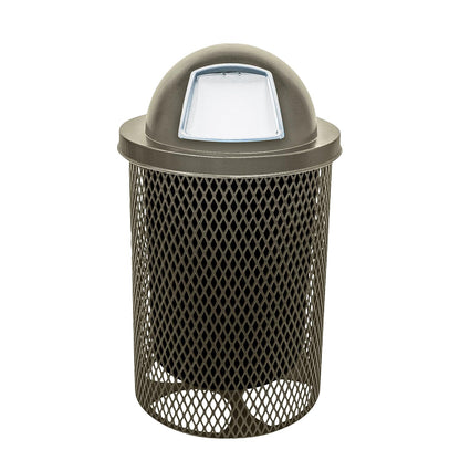 COATEDOUTDOORFURNITURE 32-Gallon Heavy-Duty Expanded Metal Round Trash Receptacle, Commercial Outdoor Waste Bin with Liner & Black Dome Lid – Made in America (Textured Gold Vein)