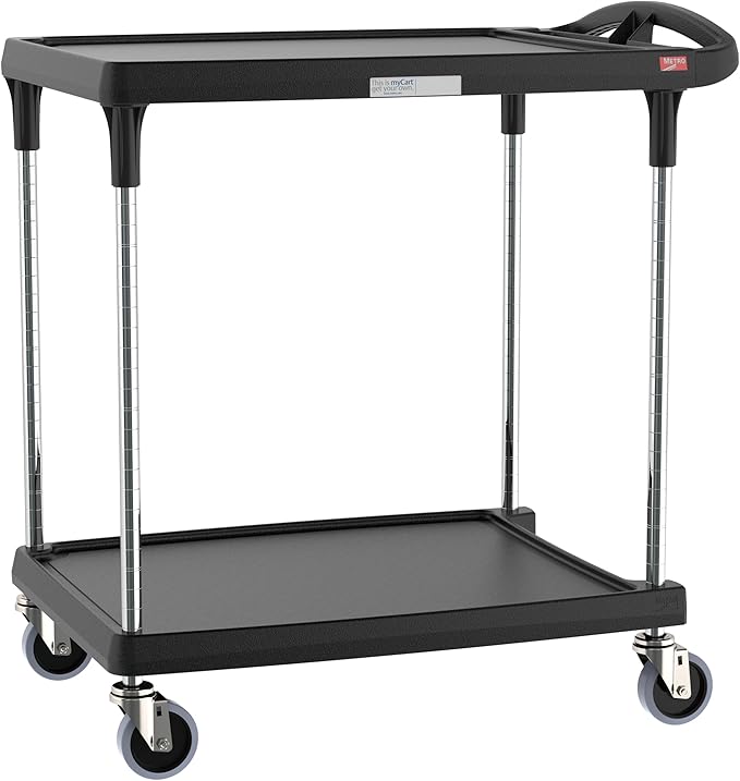 Metro myCart Plus Utility Cart - Choose-Your-Height Adjustable Heavy Duty Rolling Cart for Home, Commercial and Industrial Use - 2-Shelf, 300 lbs Capacity - 23.9" W x 34.4" L x 35.5-39.5" H - Black