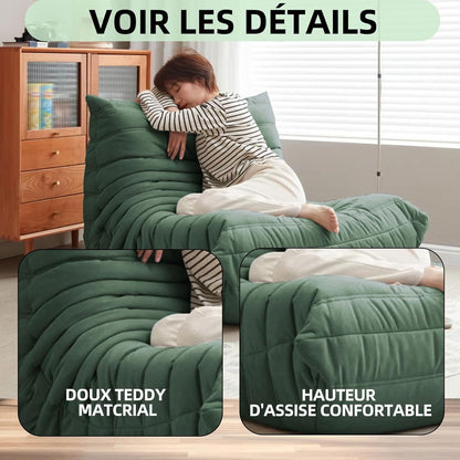 Modern Living Room Chair, Big Bean Bag Adult Floor Sofa, Togo Recliner Memory Foam Lazy Couch Suitable Balcony for Fireside Chair (Green)