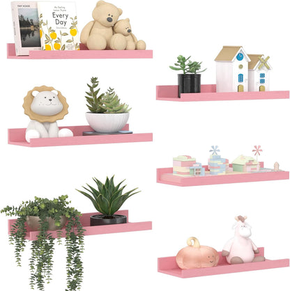 upsimples Pink Shelves for Wall, Pink Room Decor for Teen Girls, Bedroom, Living Room, Game Room, 6 Pack Wall Mounted Wood Shelves for Picture, Plants