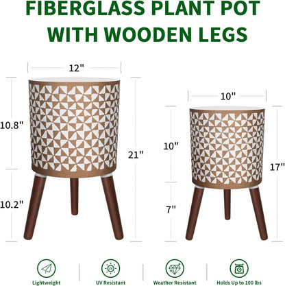 10 & 12 Inches Plant Pot with Stand, Large Modern Standing Planters for Indoor Outdoor Plants with Drainage Holes, Big Gold Floral Embossed Flower Pots with Legs