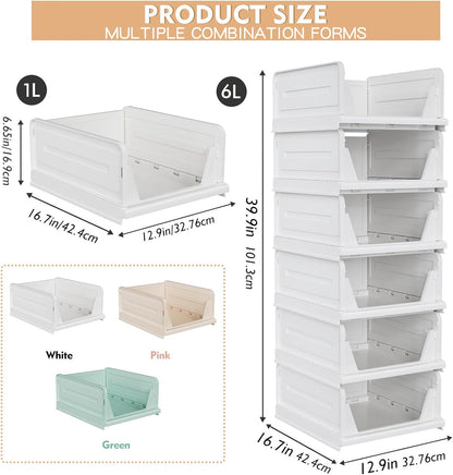6 Pack Stackable Closet Storage Basket - Stackable Storage Bins, Multifunctional & Foldable Closet Organizer, Wardrobe Storage Space-Saving Clothes Storage Drawer Organizer, White