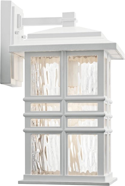 Kichler Beacon Square 14.25" Outdoor Wall Light in White, 1-Light Exterior Wall Sconce with with Clear Hammered Glass, (14.25" H x 8" W), 49830WH