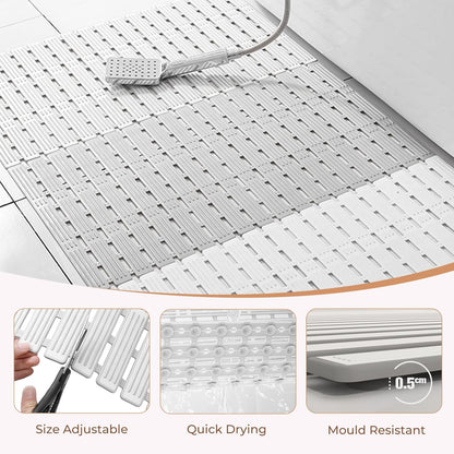 Bathtub Mat Non Slip for Bathroom with Suction Cups and Drain Holes 35.4 * 15.7 Inch Shower Mat for Inside Shower, Quick Dry Bath Mat for Baby Kids Seniors, Easy to Cut, Easy Dry