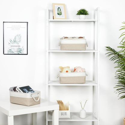 Bidtakay Small Baskets Fabric Storage Baskets for Organizing 3-Pack 12x8x5 Inch Collapsible Storage Bins for Shelves Canvas Bins for Closet Organization Baskets Storage Linen Closet S-White&Beige