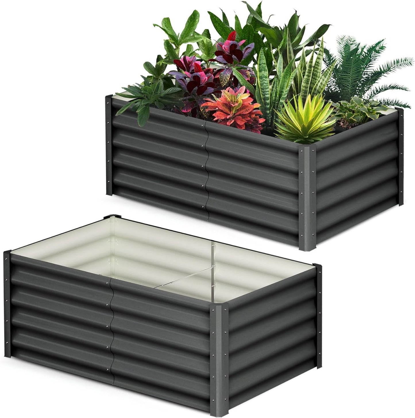Large Outdoor Planter Boxes Kit Set of 2,6x3x1.5ft Galvanized Raised Bed Planter with Open-Ended Base Design, Elevated for Outdoor Plants, Durable Raised Bed for Gardening,Green