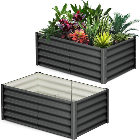 Large Outdoor Planter Boxes Kit Set of 2,6x3x1.5ft Galvanized Raised Bed Planter with Open-Ended Base Design, Elevated for Outdoor Plants, Durable Raised Bed for Gardening,Green
