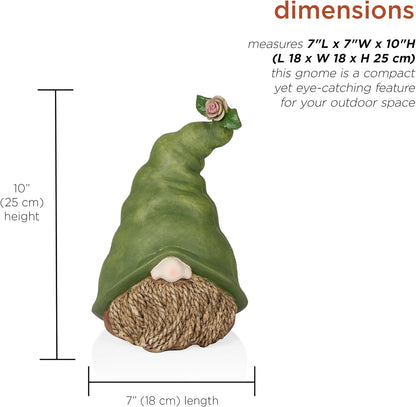 Alpine Corporation - 10" Tall Outdoor Garden Gnome Decor - Gnome Head with Rope Beard and Flower on Green Hat – Durable Lawn Scupture, Ideal for Patio, Deck, & Yard